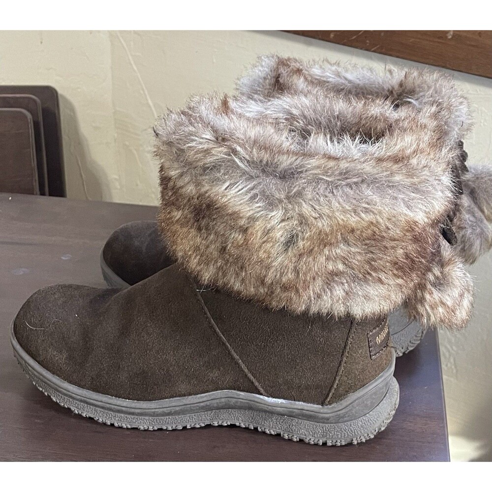 Minnetonka Suede Faux Fur Ankle Boots Brown Women's Size 6M